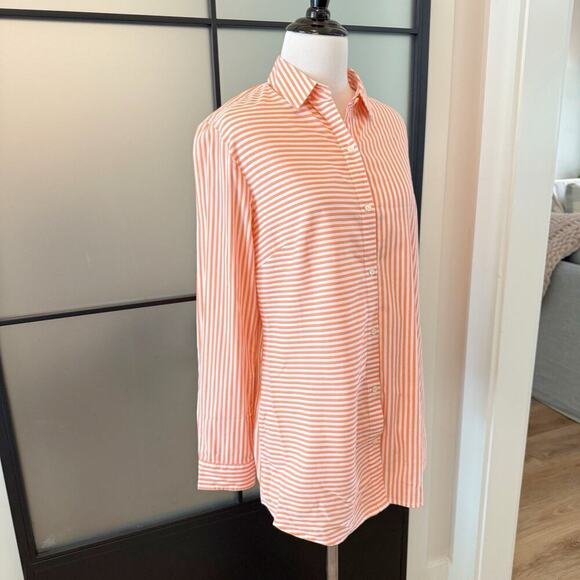 J. McLaughlin Striped Poplin Cotton Collared Blouse Top Womens M Orange White - Picture 2 of 10